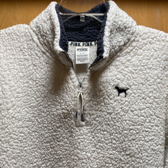 Pink 1/4 zip white fleece pull over. Sz S. Good condition. - Picture 2 of 5